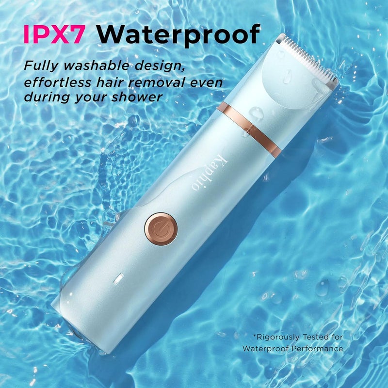 Kaphio Bikini Trimmer for Women Pubic Hair: 2 in 1 Electric Razors for Women - Rechargeable Electric Shaver - IPX7 Waterproof Lady Shaver for Travel & Shower Use in Summer (Blue) - Image 5